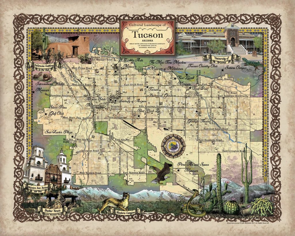 Travel Map Feature 222 Custom map of Tucson, Arizona